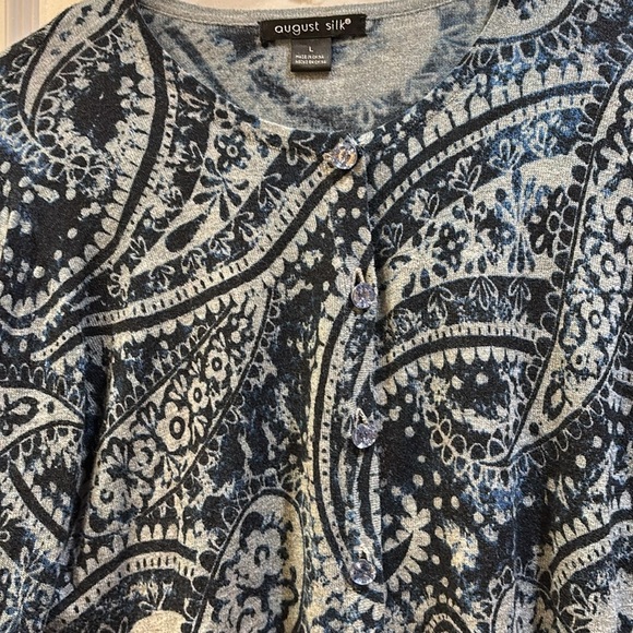 AUGUST SILK..SHADES OF BLUE WITH A DESIGN ON GREY BACKGROUND VISCOE AND SILK - Picture 7 of 12